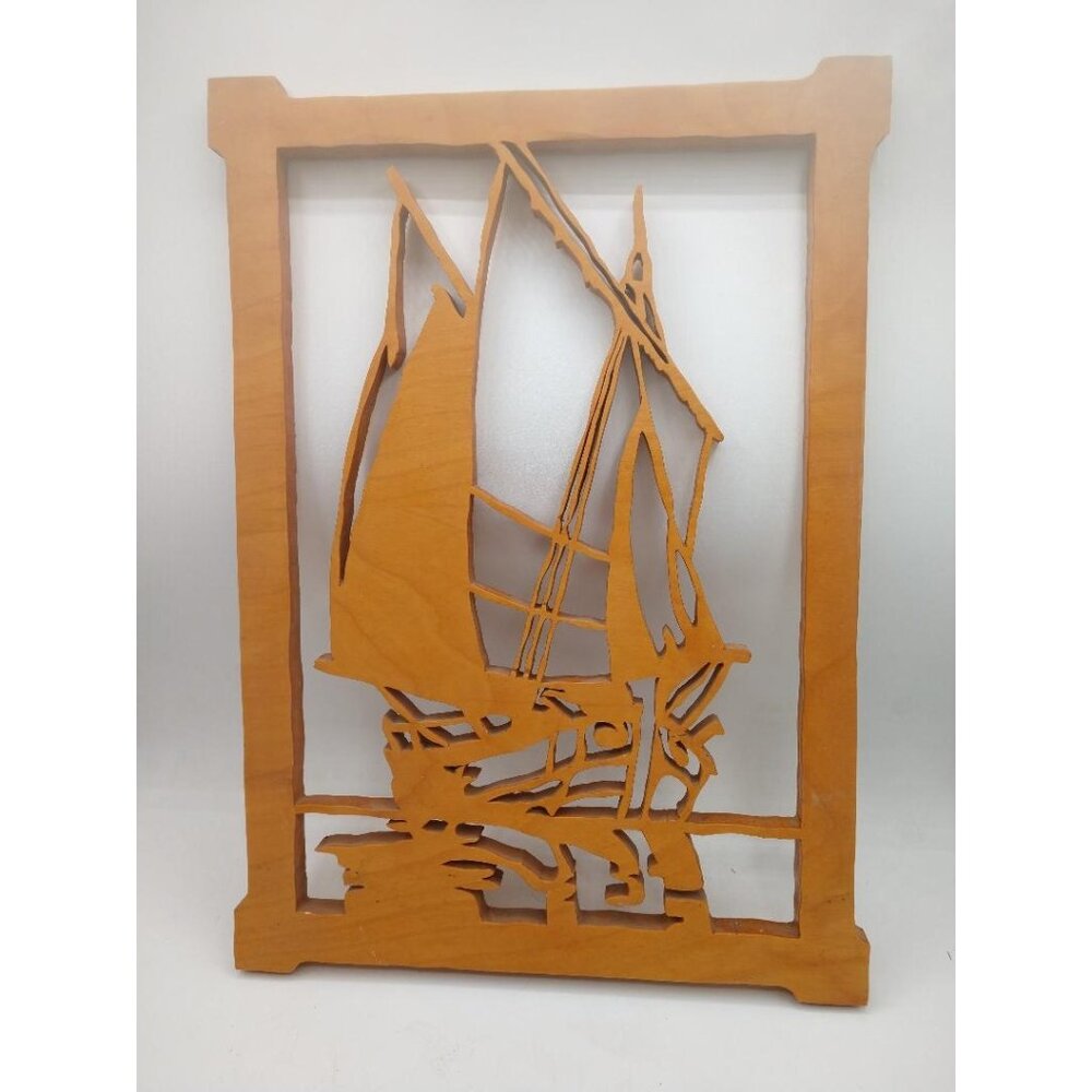 Hand-Crafted Wooden Sailboat Wall Art - 14"x10" - Nautical Decor